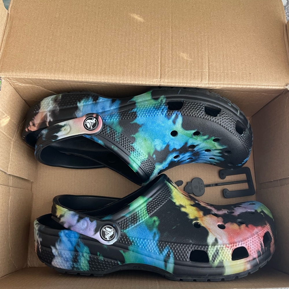 Tie-dye crocs
